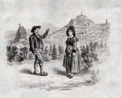 Auvergnaci tančí nádivku v Puy en Velay ve Francii. cca 1900 (rytina) od . .