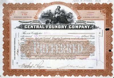 Podílový certifikát Central Foundry, Brazílie od Frederick (attr. to) Barnard