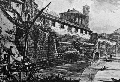 Cloaca Maxima (starověký kanalizační systém) a chrám Vesta nebo Hercules Victor, rytina Giovanni Battista Piranesi (1720-1778), Itálie od William Walcutt