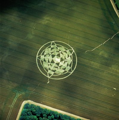Kruh v obilí v pšeničném poli, Avebury Henge, Wiltshire, 22. června 2002 (letecký snímek) od Ferdinand Georg Waldmuller