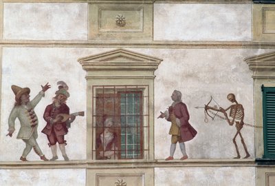 Tanec smrti, freska, dům Milesi, Cassiglio, Lombardie, Itálie od Georg Carl Heinrich Dollmann