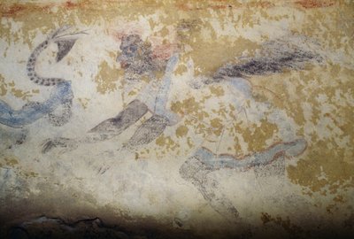 Démon, freska, Hrobka modrých démonů, nekropole Tarquinie (Seznam světového dědictví UNESCO, 2004), Lazio, Itálie, etruská civilizace, 5. století př. n. l. (foto) od Georg Carl Heinrich Dollmann