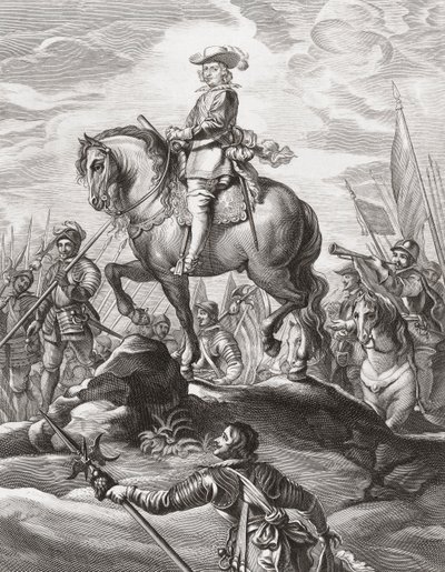Ferdinand Rakouský vedoucí vojska přes Alpy, červenec 1634 od . .