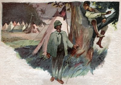 Henry Stanley, s jeho pomocí Uledi, ve svém táboře na Zanzibaru, před odjezdem hledat Davida Livingstone od . .