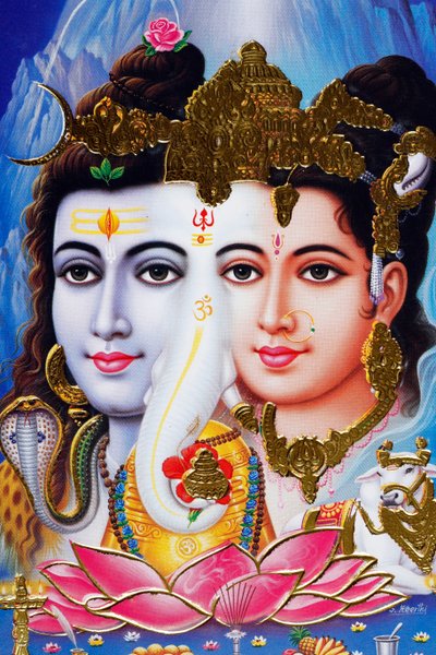 Hinduistický bůh Šiva a bohyně Parvathi. od . .