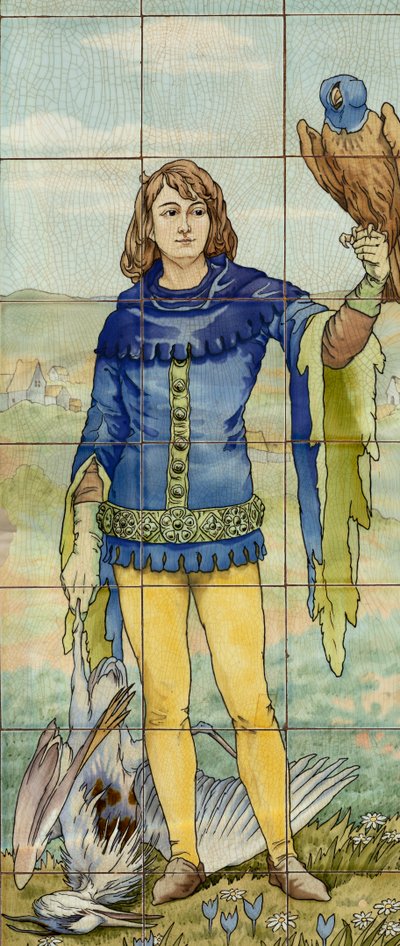 Vnitřní pohled, dlaždicový panel, malíř Furcy Ernest Tondeur, vykonavatel Boch Frères La Louvière od . .
