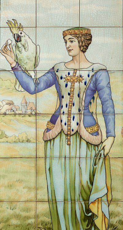 Vnitřní pohled, dlaždicový panel, malíř Furcy Ernest Tondeur, vykonavatel Boch Frères La Louvière od . .