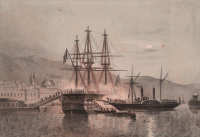 Neapolská loď Monarca napadená Tuckerym v přístavu Castellammare od William Walcutt
