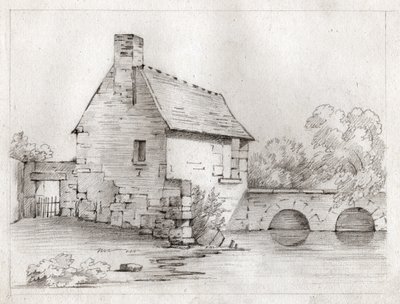 Selský dům na okraji řeky. cca 1830 (ilustrace) od . .