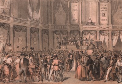 Plebiscit o připojení k Itálii, aula Univerzity v Neapoli, Kampánie, italské Risorgimento, litografie Carlo Perrin z kresby Carlo Bossoli (1815-1884), 22x15 cm od William Walcutt