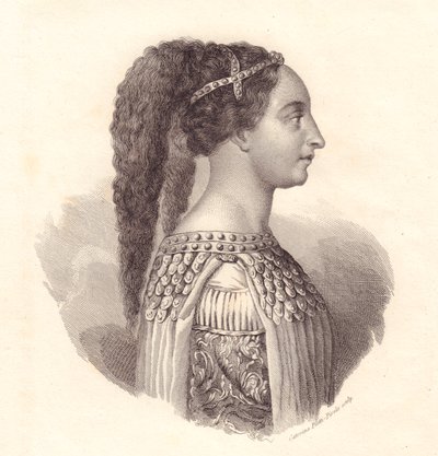 Portrét italské šlechtičny Isotta degli Atti (kolem 1432-1474), mědirytina Caterina Piotti-Pirola od William Walcutt