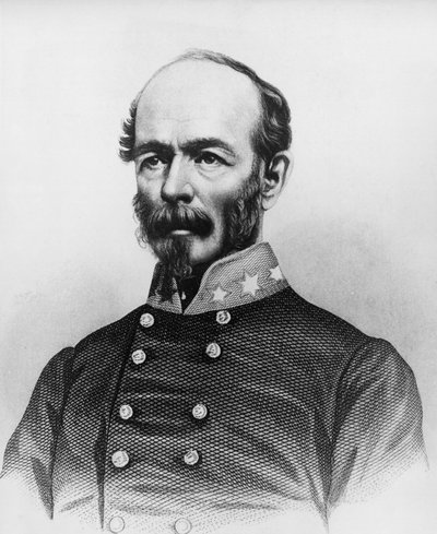 Portrét Joseph Eggleston Johnston (1807-1891), důstojník americké armády během mexicko-americké války, Seminole Wars a American Civil War, rytina od William Walcutt