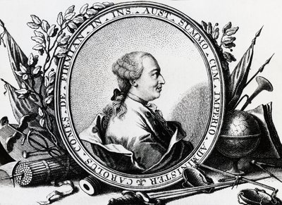 Portrét Karla Josepha von Firmiana (1716-1782), rakouského politika, rytina od William Walcutt