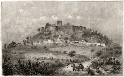 Zřícenina hradu Preny, Lorraine. ca. 1860 (rytina) od . .