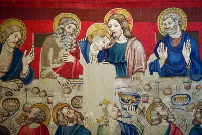 Muzeum svatého Marka. Tapisérie z vlny s epizodami z Umučení Krista. Poslední večeře. od . .