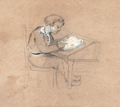 Školák v práci na stole. cca 1830 (ilustrace) od . .