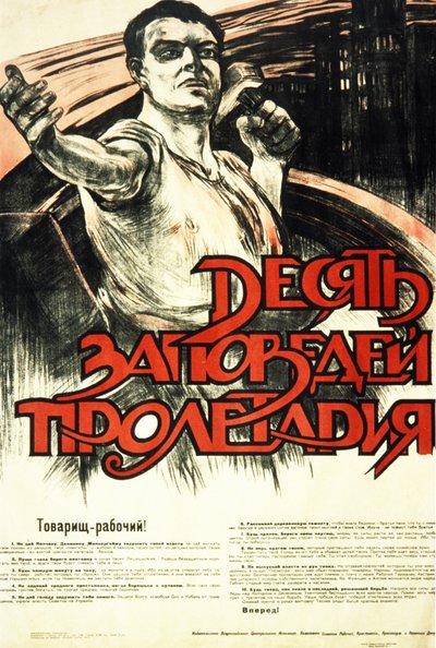 Plakát sovětské propagandy z 30. let 20. století „Deset přikázání proletariátu“. od Frederick (attr. to) Barnard