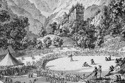 Švýcarsko Unspunnenfest 1805 (černobílá fotografie) od Frederick (attr. to) Barnard