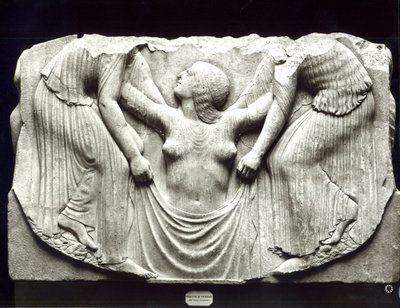 „Trůn Ludovisi“ nebo „Trůn Venuše“ z vily Ludovisi (mramor) (černobílá fotografie) od Hippolyte Lalaise Devéria