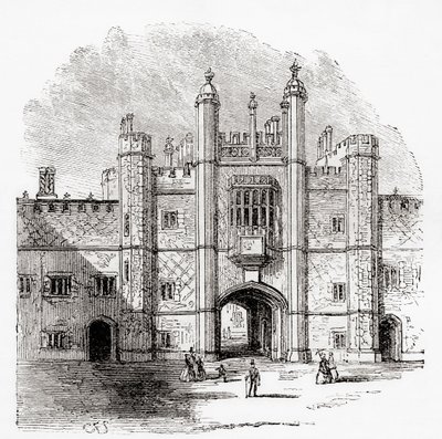 Brána do Eton College, Eton, Berkshire, Anglie, viděná zde v 19. století. od . .