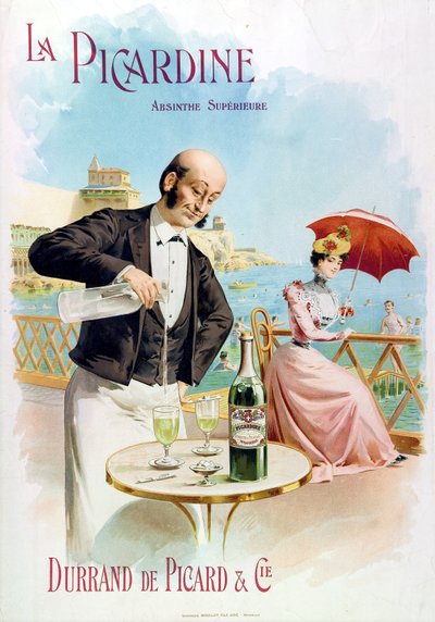 Číšník v kavárně připravuje sklenici absinthu od Frederick (attr. to) Barnard