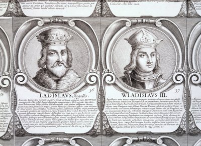 Wladyslaw II Jagiello a Wladyslaw III Warnenczyk, no. 36 a 37 z „Chronologické řady vévodů a králů Poláků“ (rytina) od . .