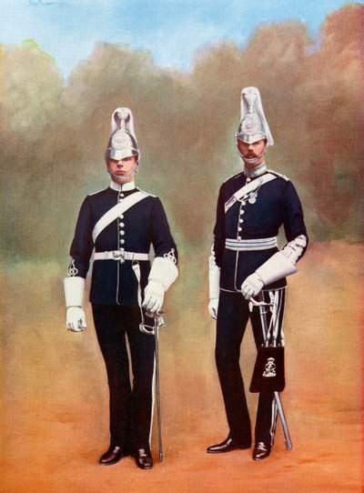 Yorkshirští dragouni, důstojník a vojín, z Malebné historie Yorkshire, publikováno kolem roku 1900 od Ferdinand Georg Waldmuller