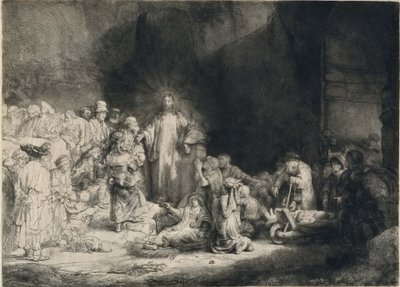 Kristus s nemocnými kolem sebe, přijímající malé děti (Tisk "Sto guldenů") od Rembrandt van Rijn