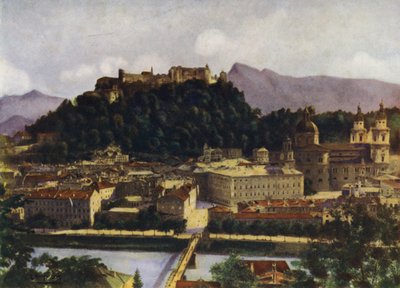 Pohled na Salzburg a Hohen-Salzburg, Rakousko od after A. Langfier
