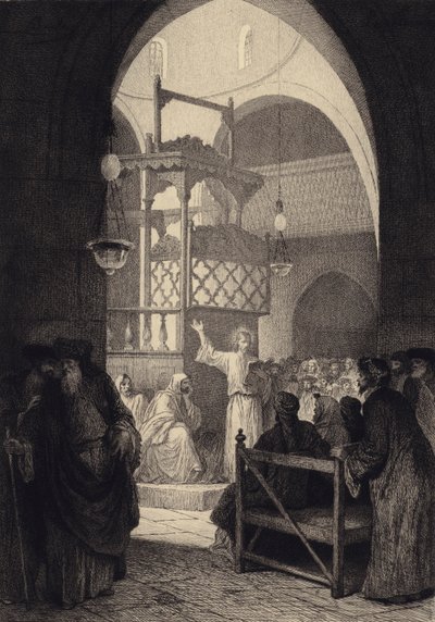 Ježíš v synagoze od after Albert Robida