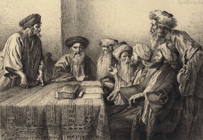 Jidáš před Sanhedrinem od after Albert Robida