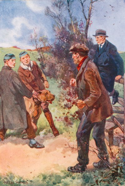 Muž s nepříjemným smíchem ustoupil, oči stále upřené na psa od after Archibald Bertram Webb