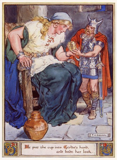 Vložil hrnek do ruky Gerdasovi a vnukl jí pohled od after Charles Edmund Brock