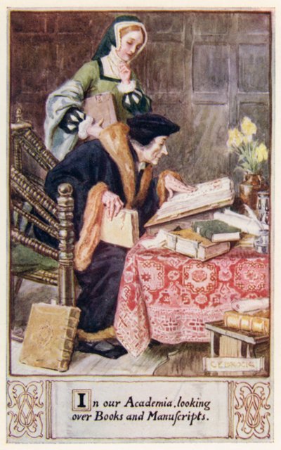 V naší akademii při prohlížení knih a rukopisů od after Charles Edmund Brock