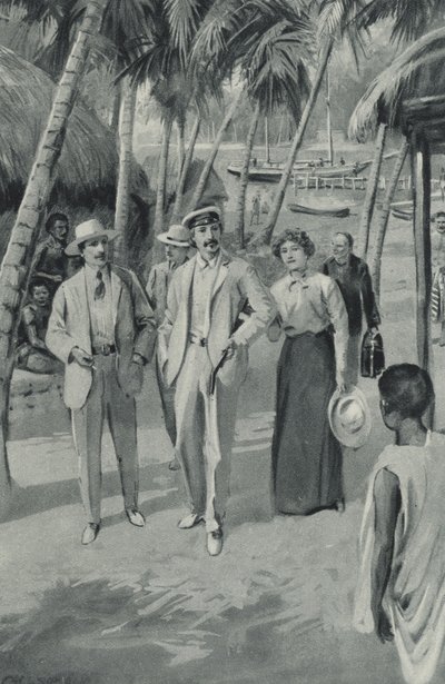 Robert Louis Stevenson a jeho přátelé přijíždějí na Samou od after Charles Mills Sheldon