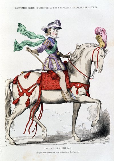 Ludvík XIII. na koni z rytiny z roku 1615 - Kresba Chevignarda. od after Chevignard