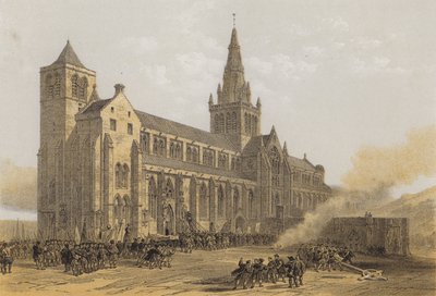 Katedrála Glasgow (St Mungos), exteriér (chromolitho) od after David Roberts
