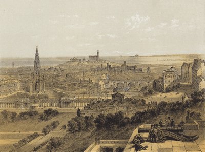 Pohled na Edinburgh z hradu (chromolitho) od after David Roberts