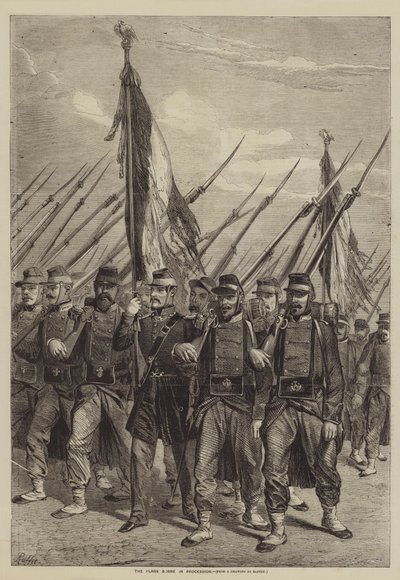 Vlajky nesené v průvodu od after Denis Auguste Marie Raffet