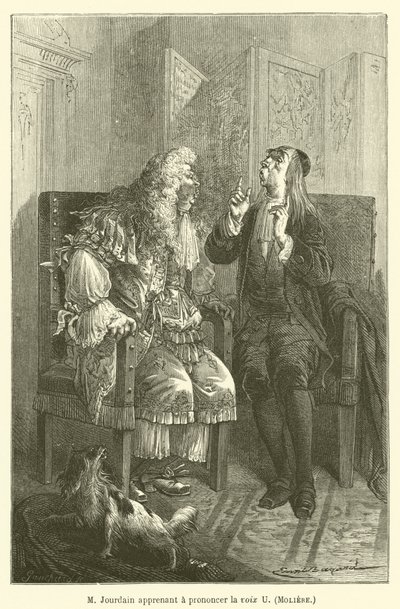 M Jourdain se učí vyslovovat hlásku U, Moliere od after Emile Antoine Bayard