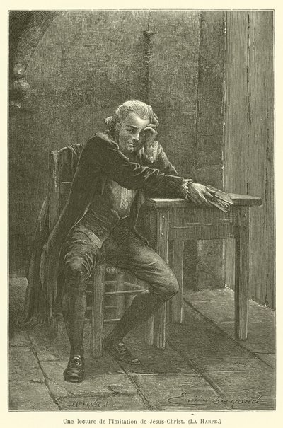 Čtení z knihy Napodobení Ježíše Krista, La Harpe od after Emile Antoine Bayard