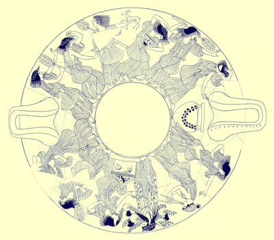 Tanec maenads k Dionysovi, ilustrace z řeckých vázových maleb od J. E. Harrisona a D. S. MacColl, publikovaná v roce 1894 (digitálně vylepšený obrázek) od after English School