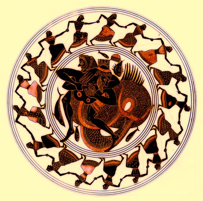 Herakles zápasí s Tritonem, ilustrace z Greek Vase Paintings od J. E. Harrisona a D. S. MacColl, publikovaná v roce 1894 (digitálně vylepšený obrázek) od after English School