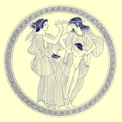 Prokne, Philomela a Itys, ilustrace z řeckých vázových maleb od J. E. Harrisona a D. S. MacColl, publikovaná v roce 1894 (digitálně vylepšený obrázek) od after English School