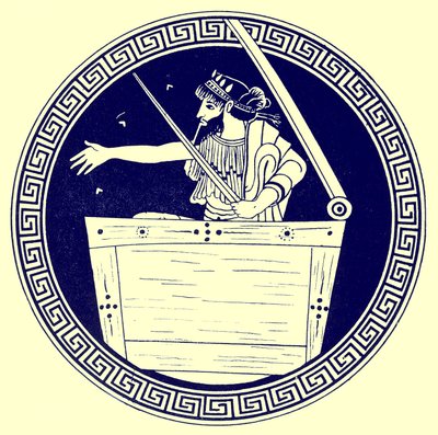 Thomas v truhle, ilustrace z Greek Vase Paintings od J. E. Harrisona a D. S. MacColl, publikovaná v roce 1894 (digitálně vylepšený obrázek) od after English School