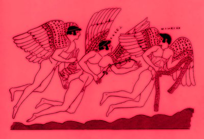 Tři okřídlení bohové lásky, ilustrace z Greek Vase Paintings od J. E. Harrisona a D. S. MacColl, publikovaná v roce 1894 (digitálně vylepšený obrázek) od after English School