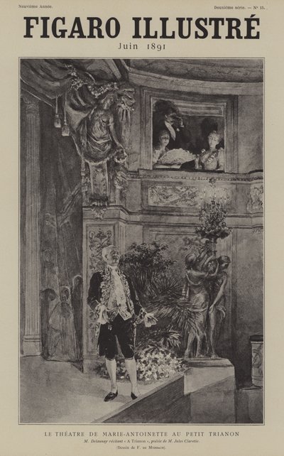 Francouzský herec Louis Arsene Delaunay recituje báseň Julese Clareties Trianon v Theater de Marie Antoinette v Petit Trianon, Versailles od after Felicien baron de Myrbach Rheinfeld