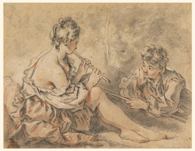 Shepherdess Piping to a Shepherd od after Francois Boucher