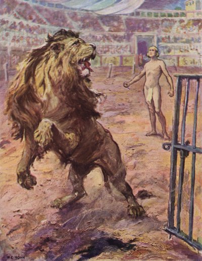 Lev... se v aréně prudce zastavil, zvedl se do půlky těla, vydal ze sebe zmatené zavytí. od after Frederick Coffay Yohn