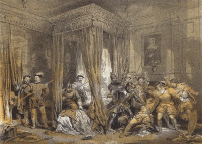 Ložnice Queen Marys, Holyrood (chromolitho) od after George Cattermole